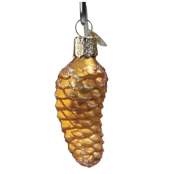 OWC Small PINE CONE Glass OLD WORLD Christmas Ornament Gold Glitter Nature - Picture 1 of 6